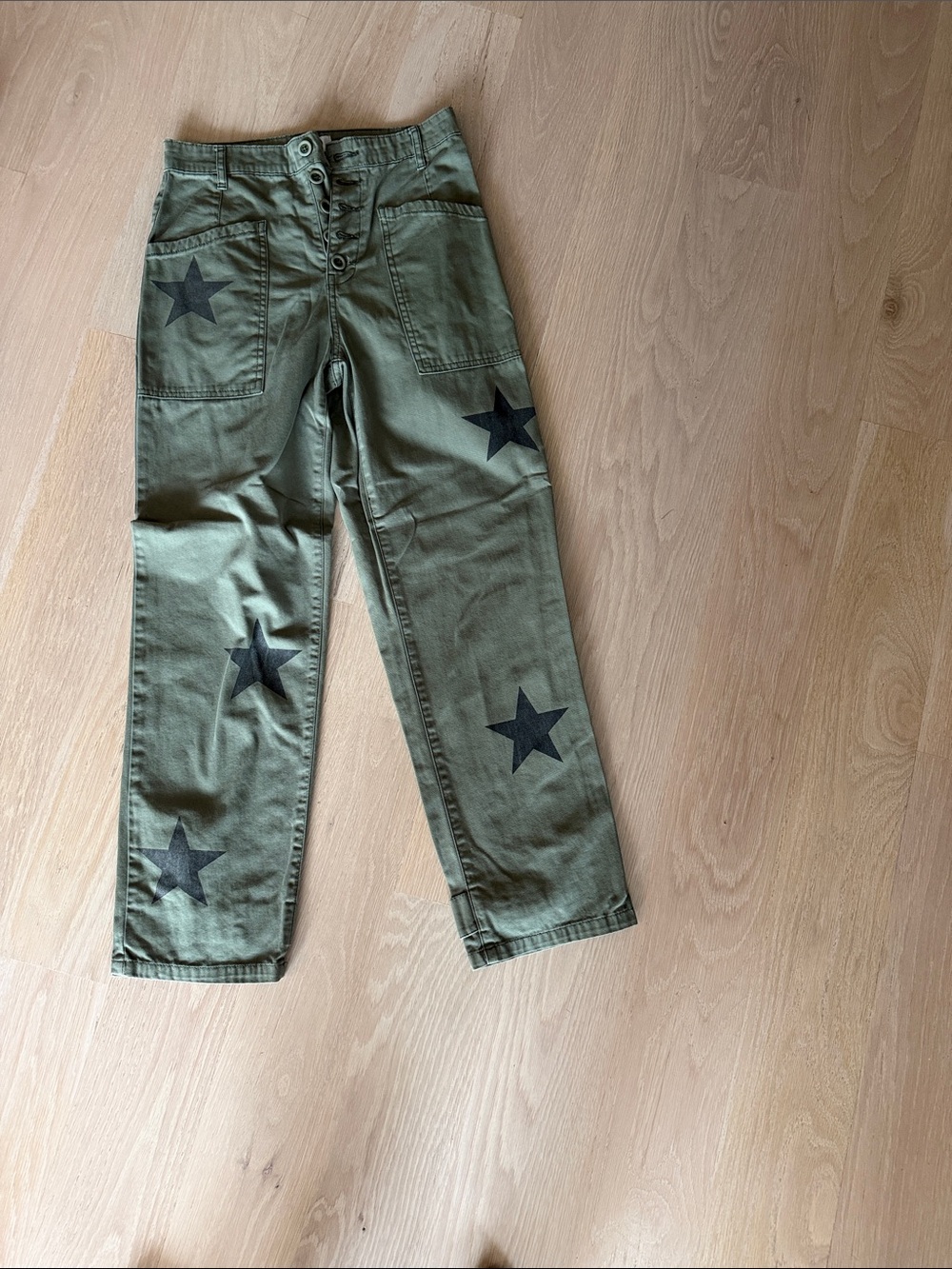 pistola Olive Green Cargo Pants with Black Star Patches